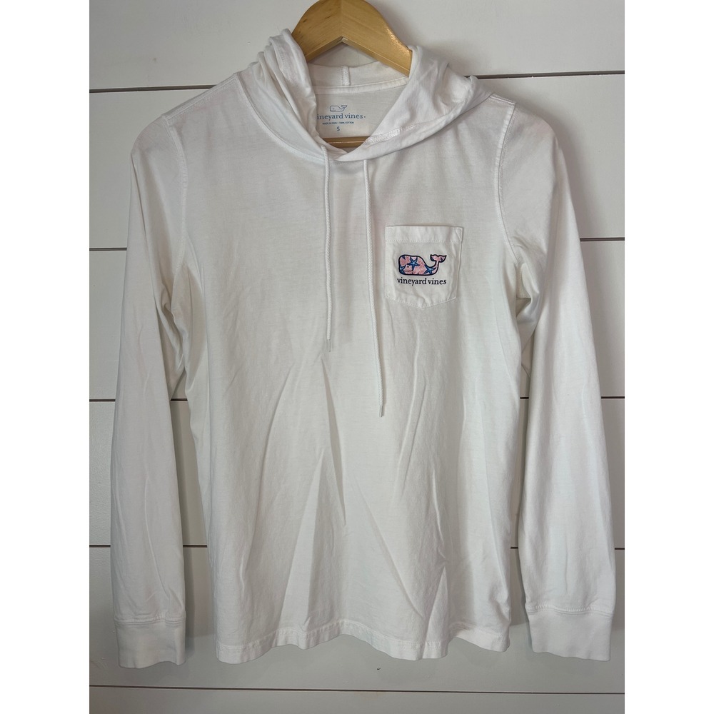 Vineyard Vines Womens White Fisherman Hooded Long Preppy Sleeve T-Shirt - Picture 1 of 5